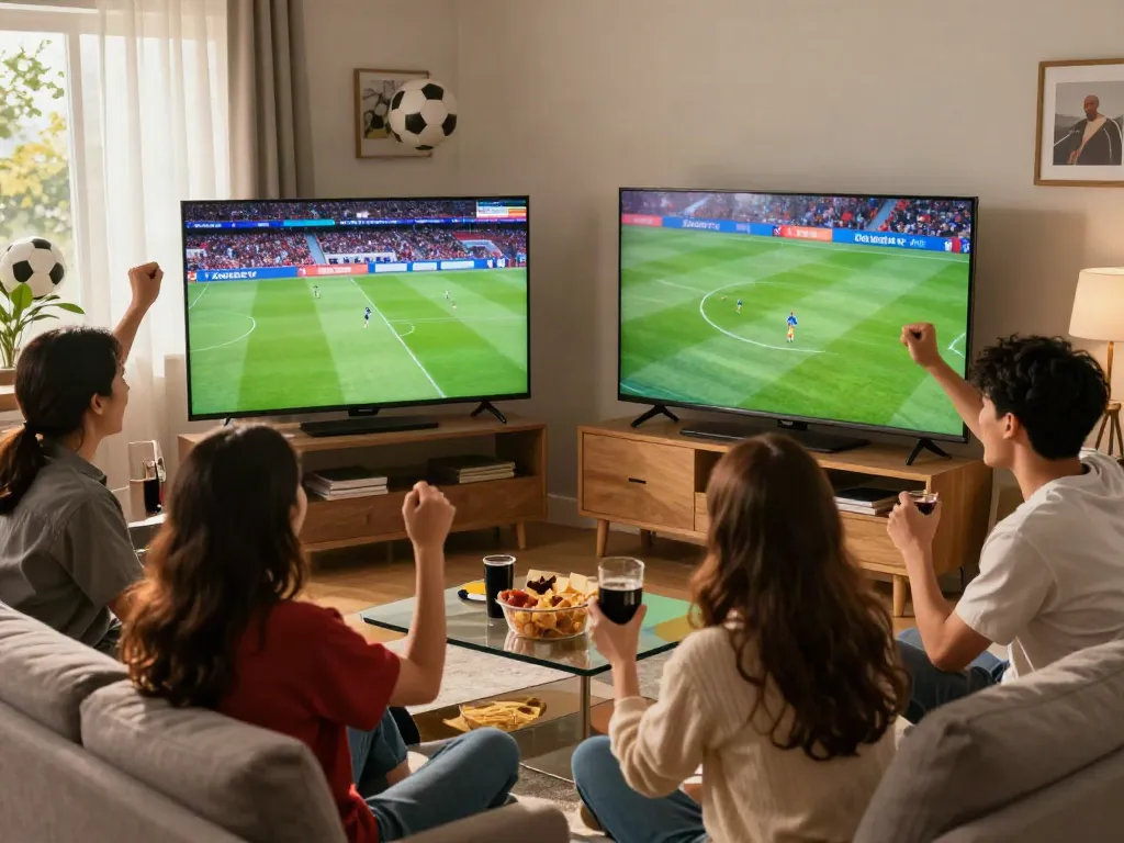 Xoilactv football match viewing party with friends celebrating exciting moments.