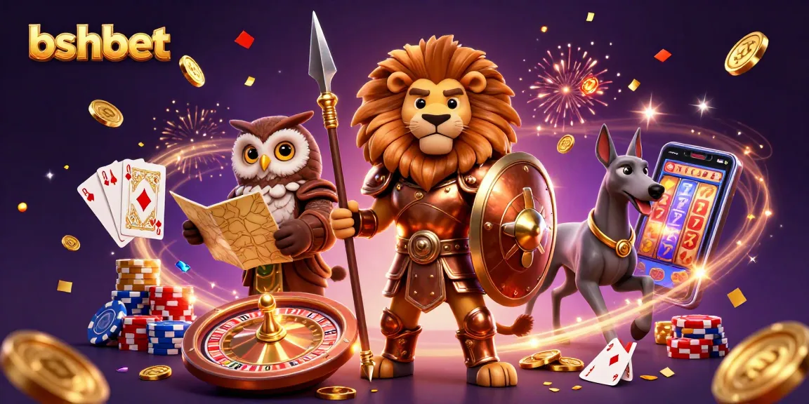 Bettors engage with bshbet showcasing vibrant gaming elements in a dynamic 3D casino illustration.