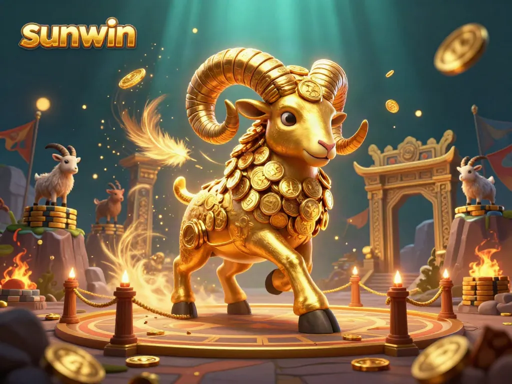 Experience thrilling gameplay at sunwin with dynamic golden ram charging through festive gaming arena.