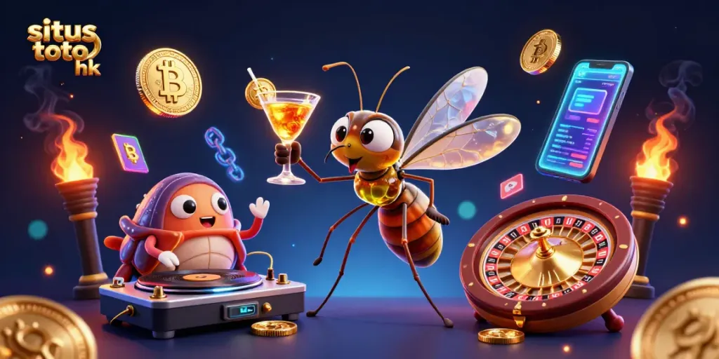 Engage with situs toto hk in a dynamic 3D casino scene featuring unique characters and vibrant elements.
