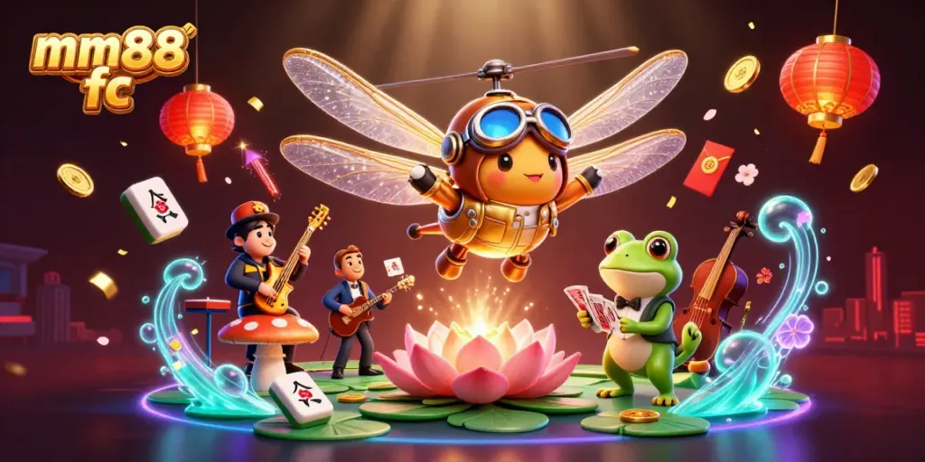 Experience thrilling games with mm88 fc in a vibrant casino scene featuring animated characters and glowing elements.