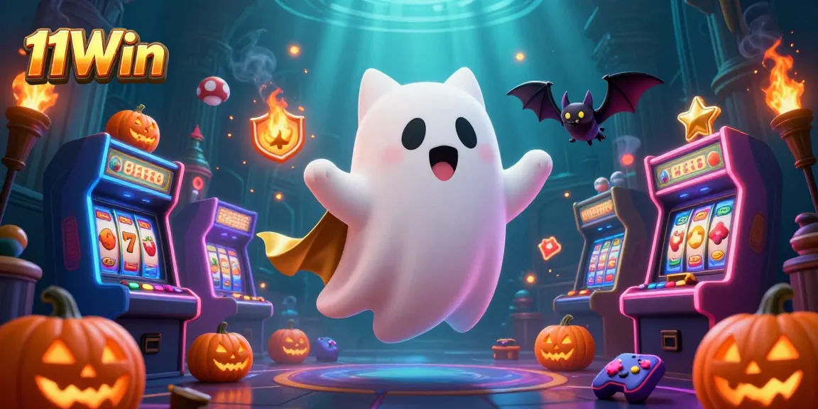 Experience thrilling wins with 11Win in a vibrant haunted casino scene.