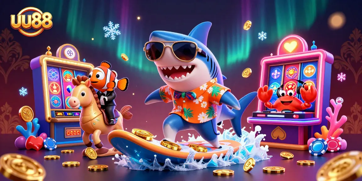 Join the excitement at uu88 with a lively scene featuring characters enjoying a casino adventure.