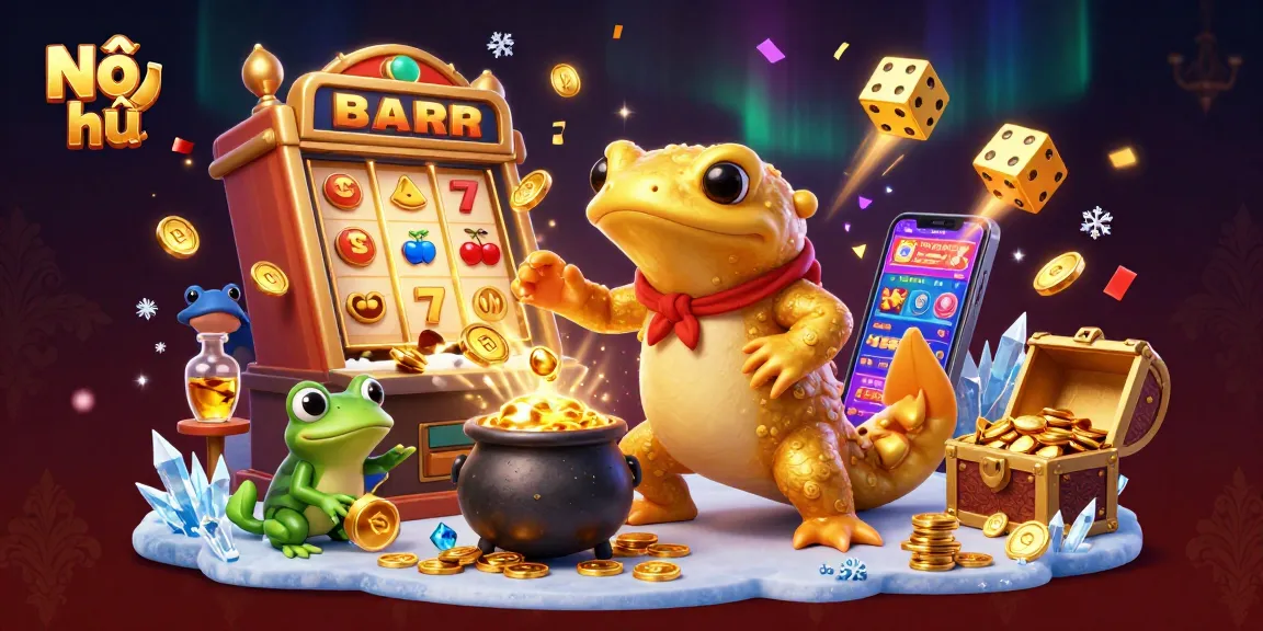 Nổ hũ game players enjoying rich rewards from a colorful casino slot machine and alchemists.