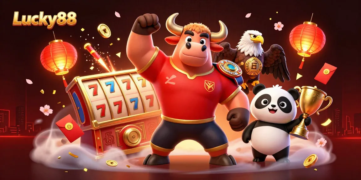 Spin to win on Lucky88 with a vibrant casino atmosphere featuring animated characters and symbols.