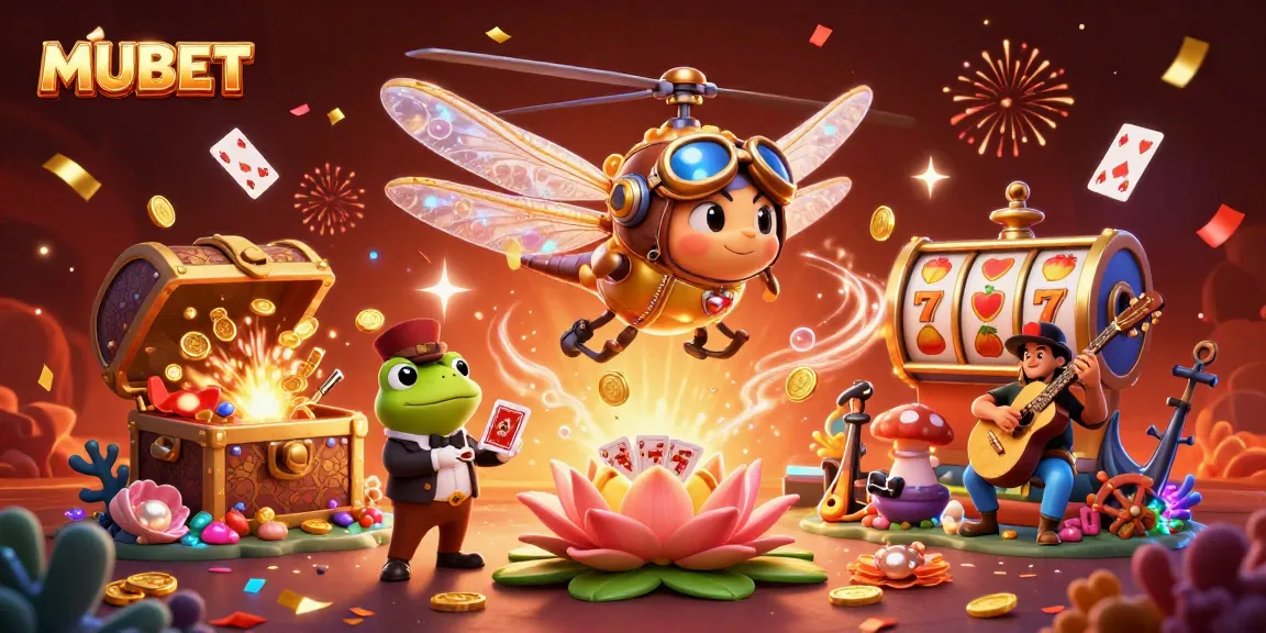MUBET casino scene with animated characters, showing thrilling gameplay and vibrant visuals.