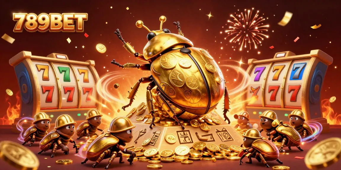 Engage with 789BET’s vibrant gaming world through a golden cartoon illustration featuring festive elements and casino symbols.