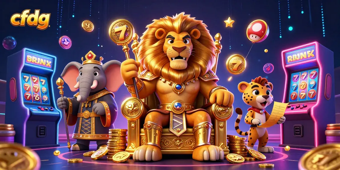 Experience immersive gaming action with cfdg, featuring a lion king, elephant advisor, and cheetah messenger.